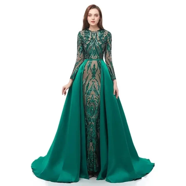 Vestidos De Festa sequin long sleeve gown party dresses women evening elegance dress with detachable train