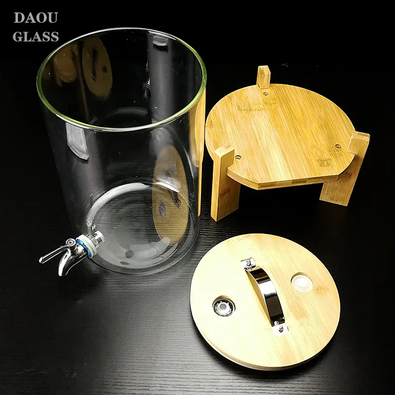10L Heat resistant glass  soaking wine bucket,enzyme fermentation barrel,bamboo drinking tea  glass