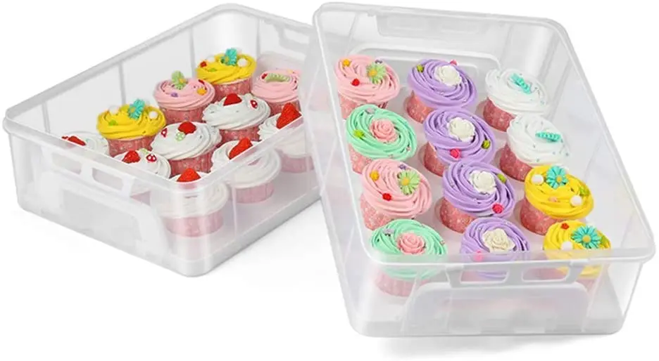 CN2034-05463-1 2 Tier Cupcake Storage Carrier, Store up to 24 Cupcakes or 2 Large Cakes Food Transporter Container