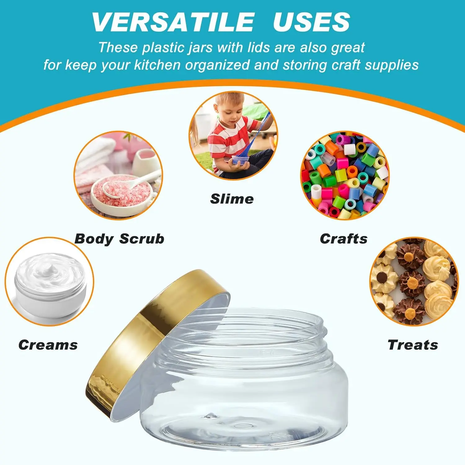 24 Pack Plastic Jars with Gold Lids Plastic Cream Jar Containers Round Refillable Cosmetic Empty Body Butter Jars for Scrub