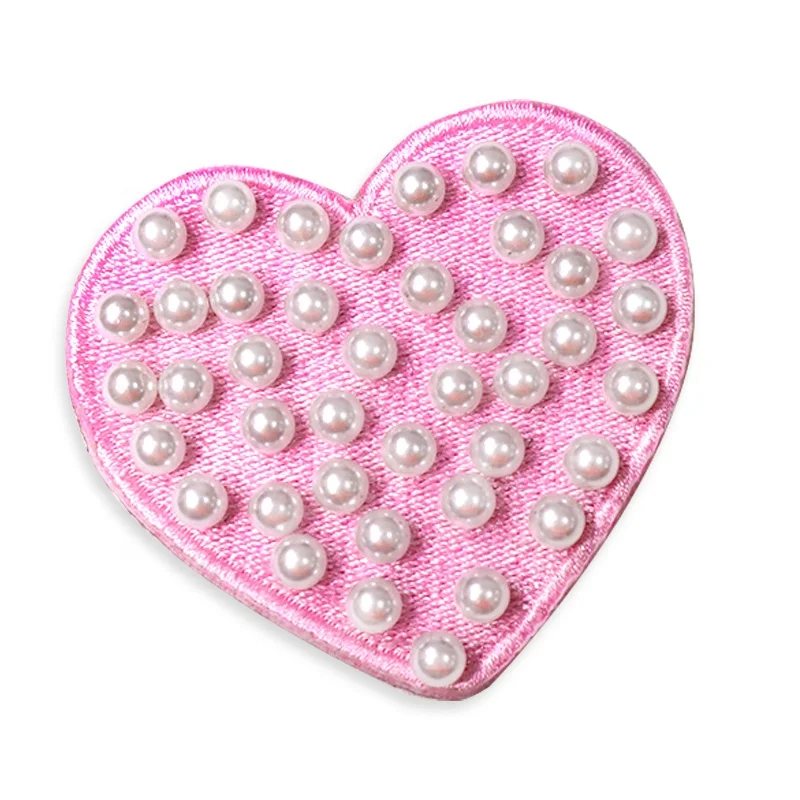 March Expo Hot Selling Custom Embroidery Pearl Heart Patches ,Rainbow Chenille Patch Iron On