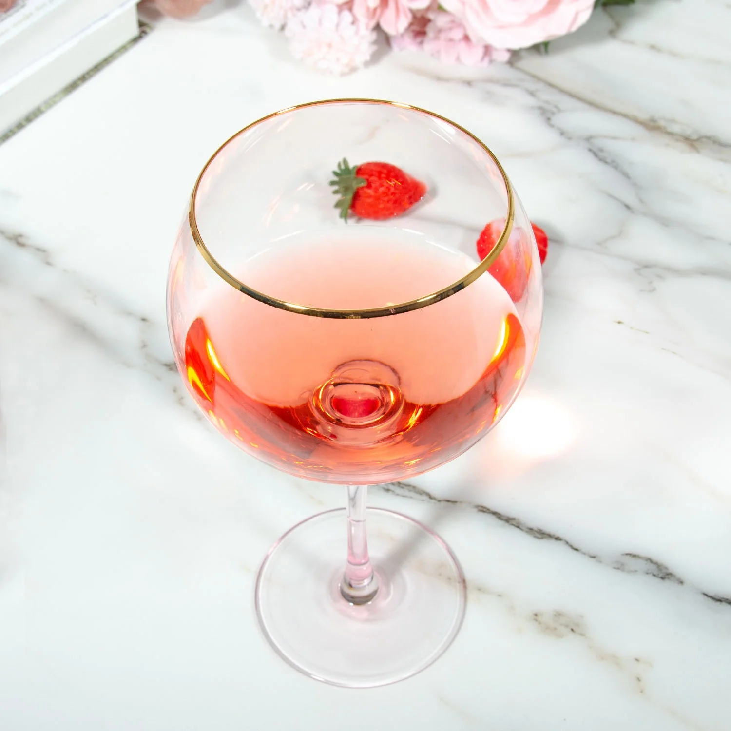 Samyo luxury bar crystal pink colored  Balloon gin glass red wine gobelt glasses with gold rim