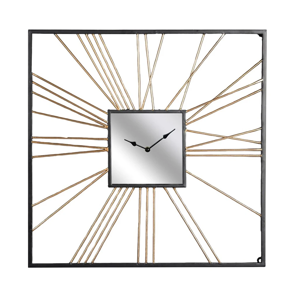 Modern Luxury Square Shape Wall Clock Metal Iron Christmas Decorations for Living Room Quartz Display Needle Motive