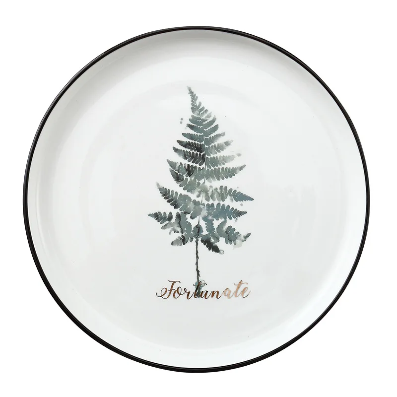 
North Europe lucky grass simple plate under the glaze color pottery plate 10 inch hotel steak plate western wholesale 