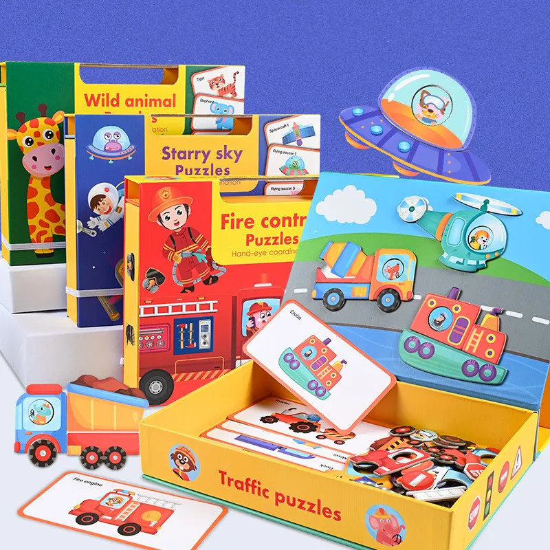 CL498 Montessori Toys Children Early Educational Learning Toys Animal and Traffic Vehicle Game Magnetic Paper Puzzle