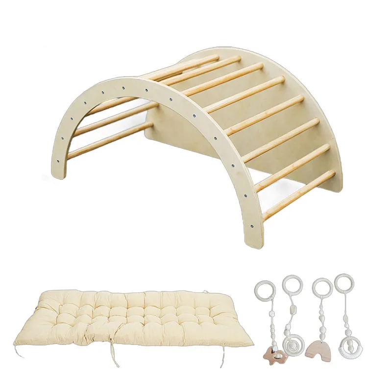 High Quality Indoor Sensory Training Toy Montessori Arched Climbing Frames Semicircle Climbing Frame with Mat and Pendant