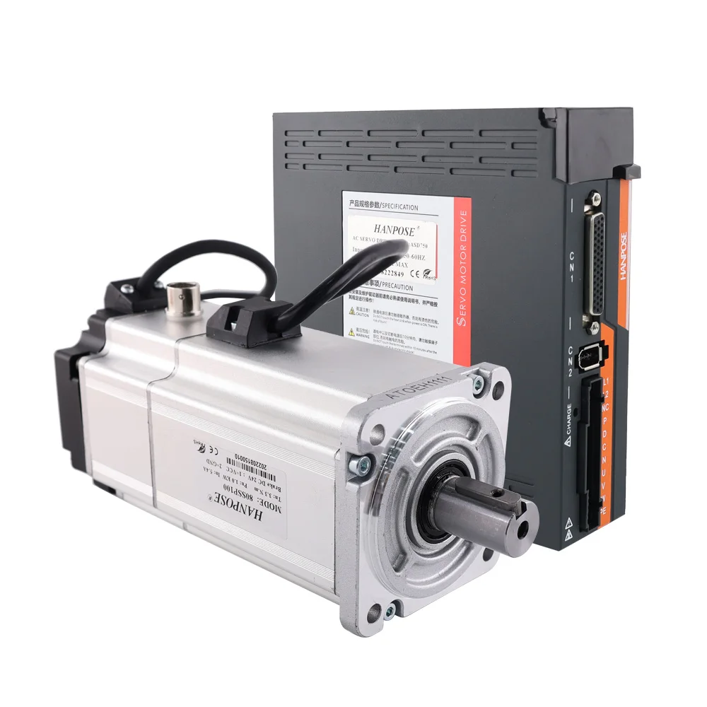 HanBuild 80SSP100 Servo motor driver with brake CNC kit ASD2100 220V 3.3N.m 5.4A 6000rpm Cutting Machine 80 ac servo motor 1000w