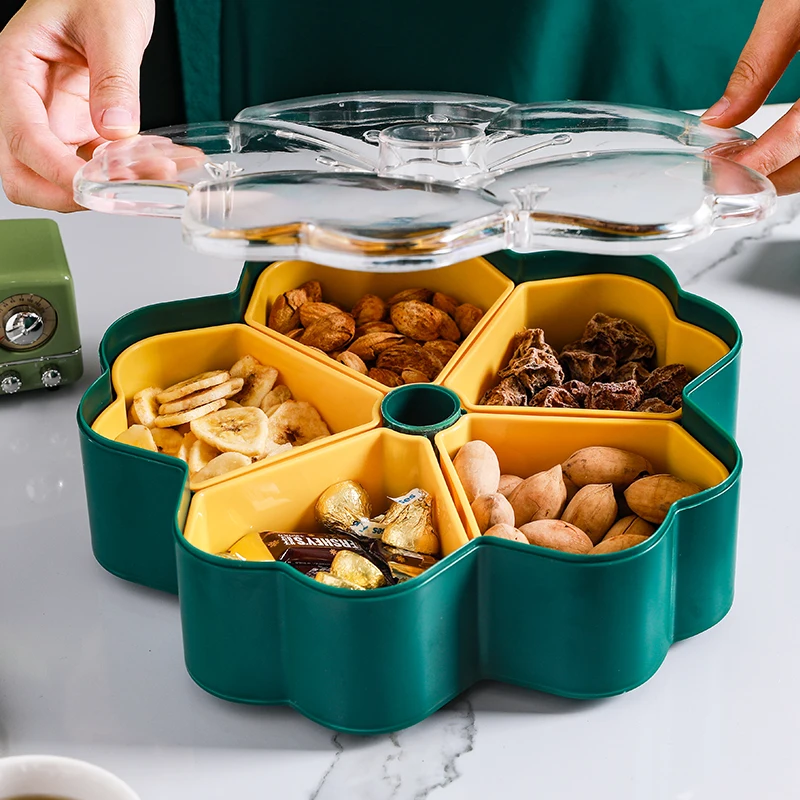 Double Layer Rotatable Flower Candy Box Cookie Storage Biscuit Dispenser Flower Fruit Plate Candy Storage Box