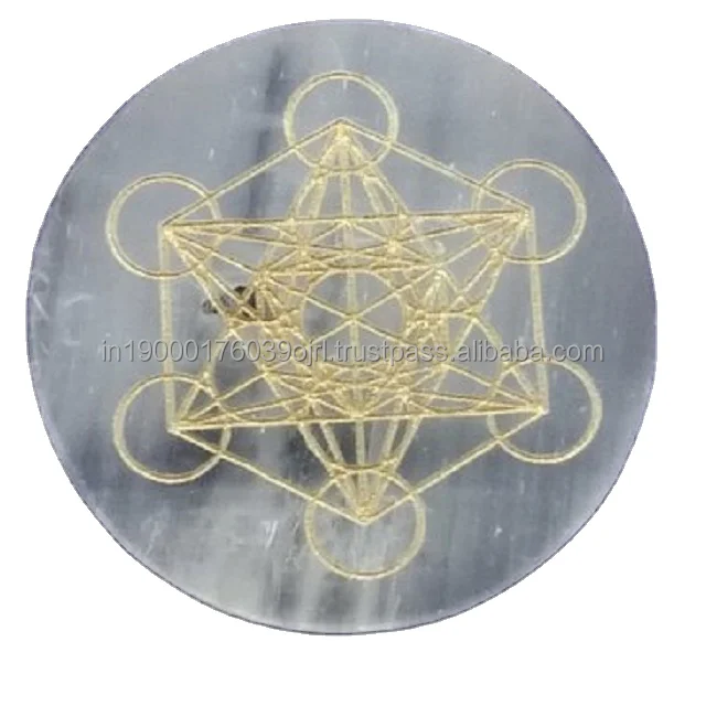 best selling natural agate stone crystals selenite flower of life carved selenite charging plate for decoration