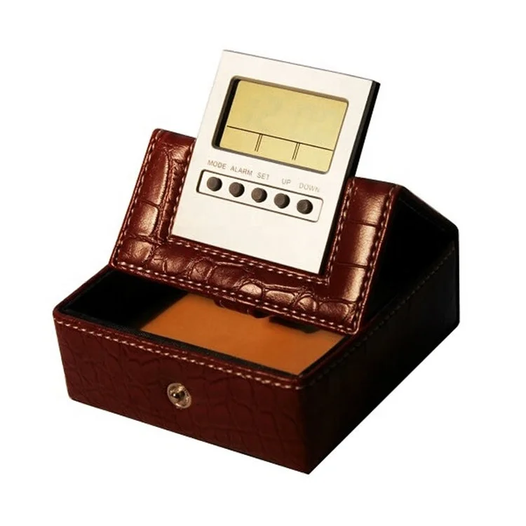 LG3015B  PU leather making draw digital screen clock for gift handmade Foldable table stand alarm clock
