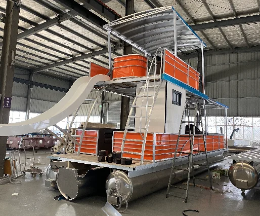 China factory Double Decker Tritoon Aluminium Party Boat Family Leisure Water Play Luxury pontoon boats with toilet