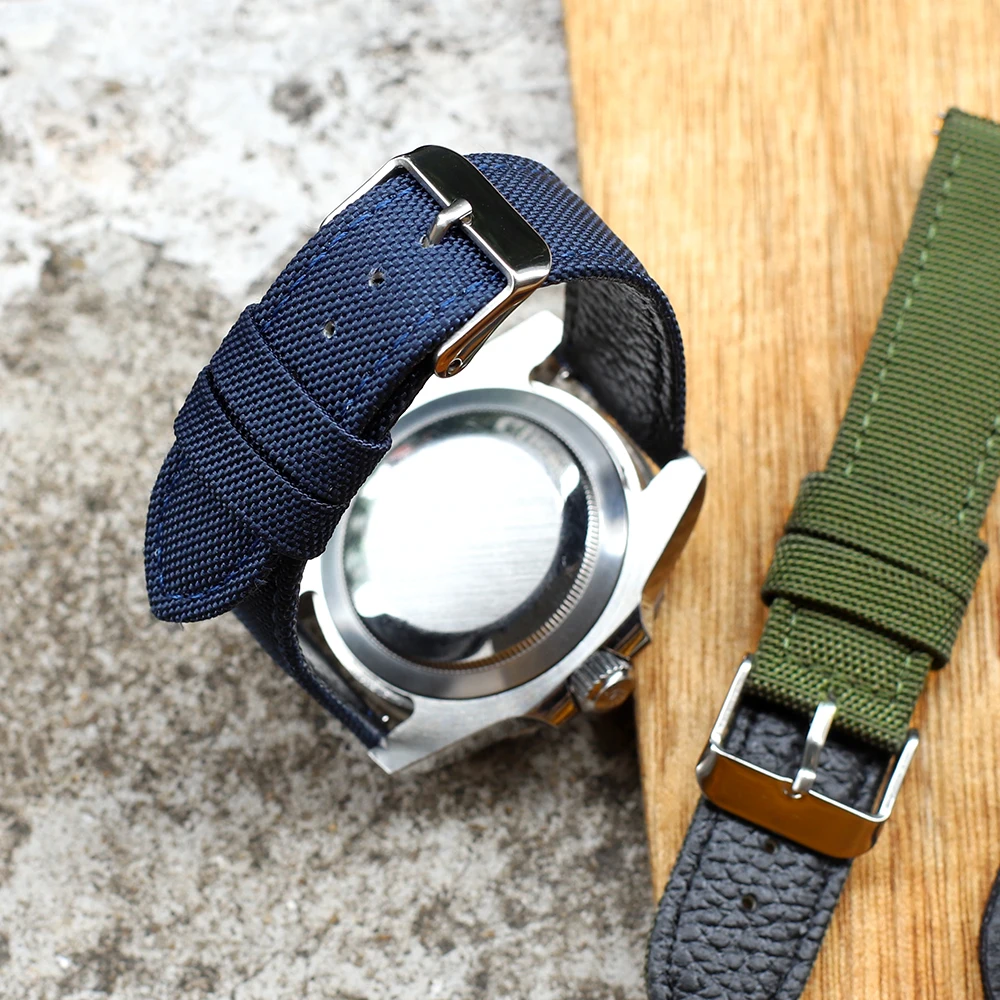 Waterproof Fabric Style Watch Strap Green Canvas leather Watchband