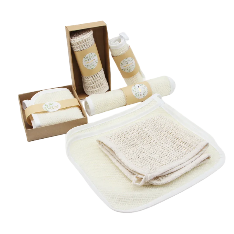 Natural Sisal Washing Eco Friendly Cloth Bathroom Towel Household Muli-Use Wipes Sisal Linen Hemp Cotton Cleaning Washcloth Set