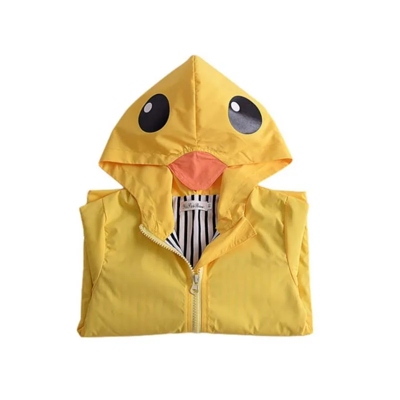 Baby Boy Girl Duck Rain Jacket Cute Cartoon Yellow Raincoat Hoodie Kids Zipper Coat Fall Winter Outwear School Outfits Rainwear
