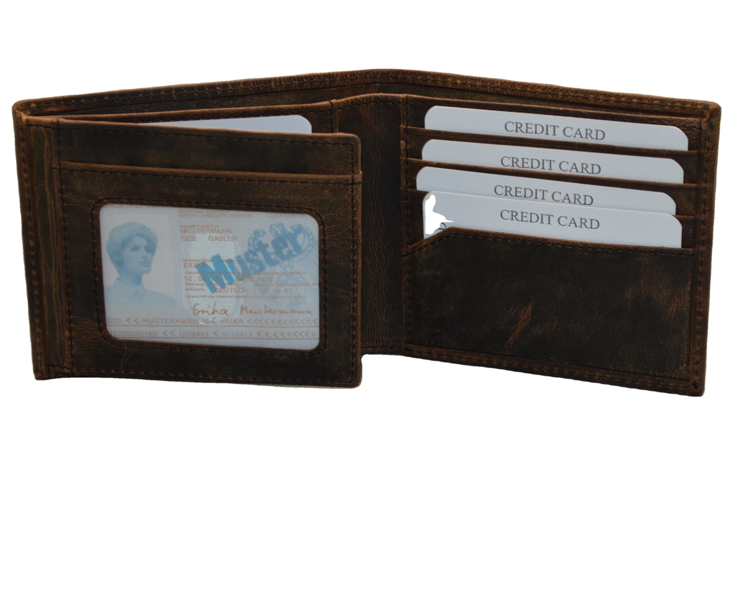 Premium Leather Multi Card Capacity Wallet with RFID Protection for Mens SKULL Double ID Bifold Hand Burnished High Quality