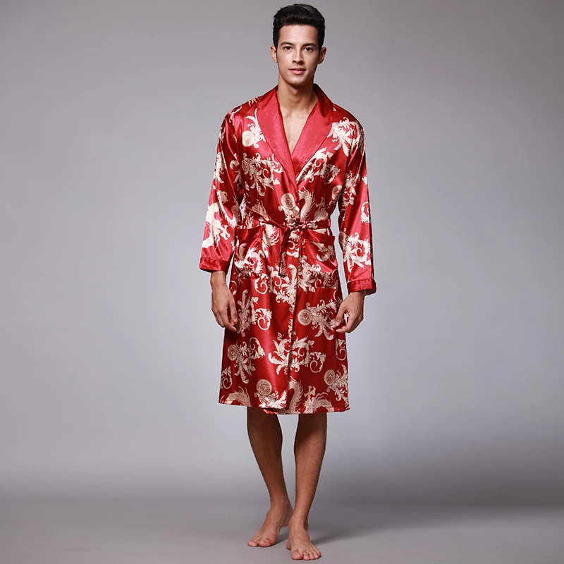 New Fashion Satin Home Men Pajamas Set Satin Men Sleepwear Party nightgown long sleeves household nightdress