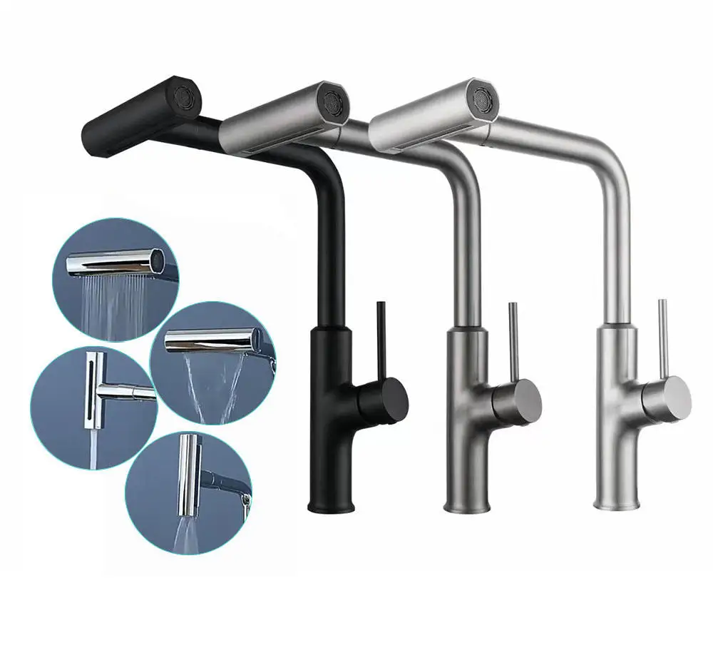 LULUMOM Manufacturer Modern Flexible Kitchen Sink Faucet SUS201 Stainless Steel Hot Cold Mixer Pull Out Water Tap Cheap Price