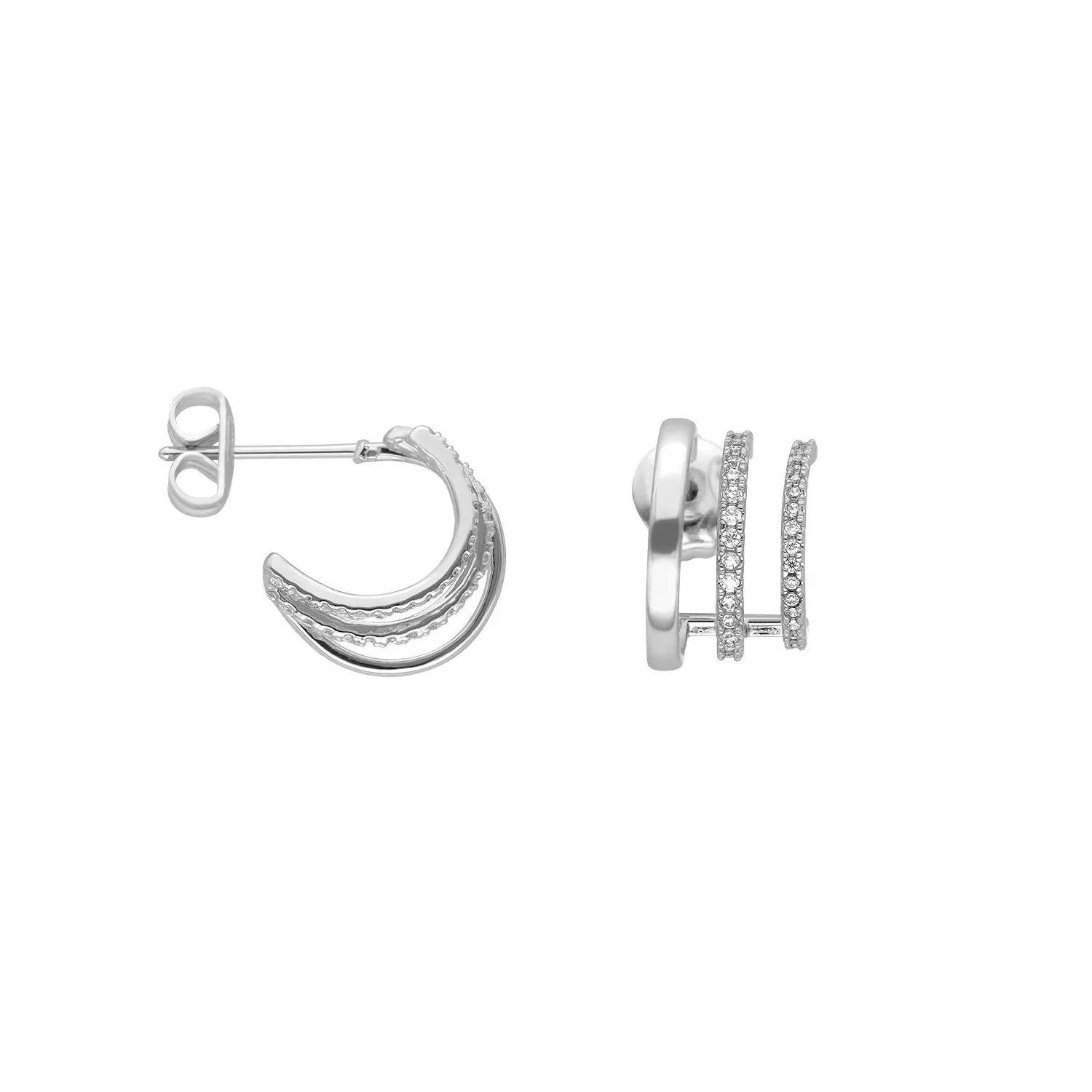 Daidan Cc Earrings Luxury Jewelry Three Layered Hoop Cz Stud Pave Hoop Sterling Silver 925 Jewellery Earring