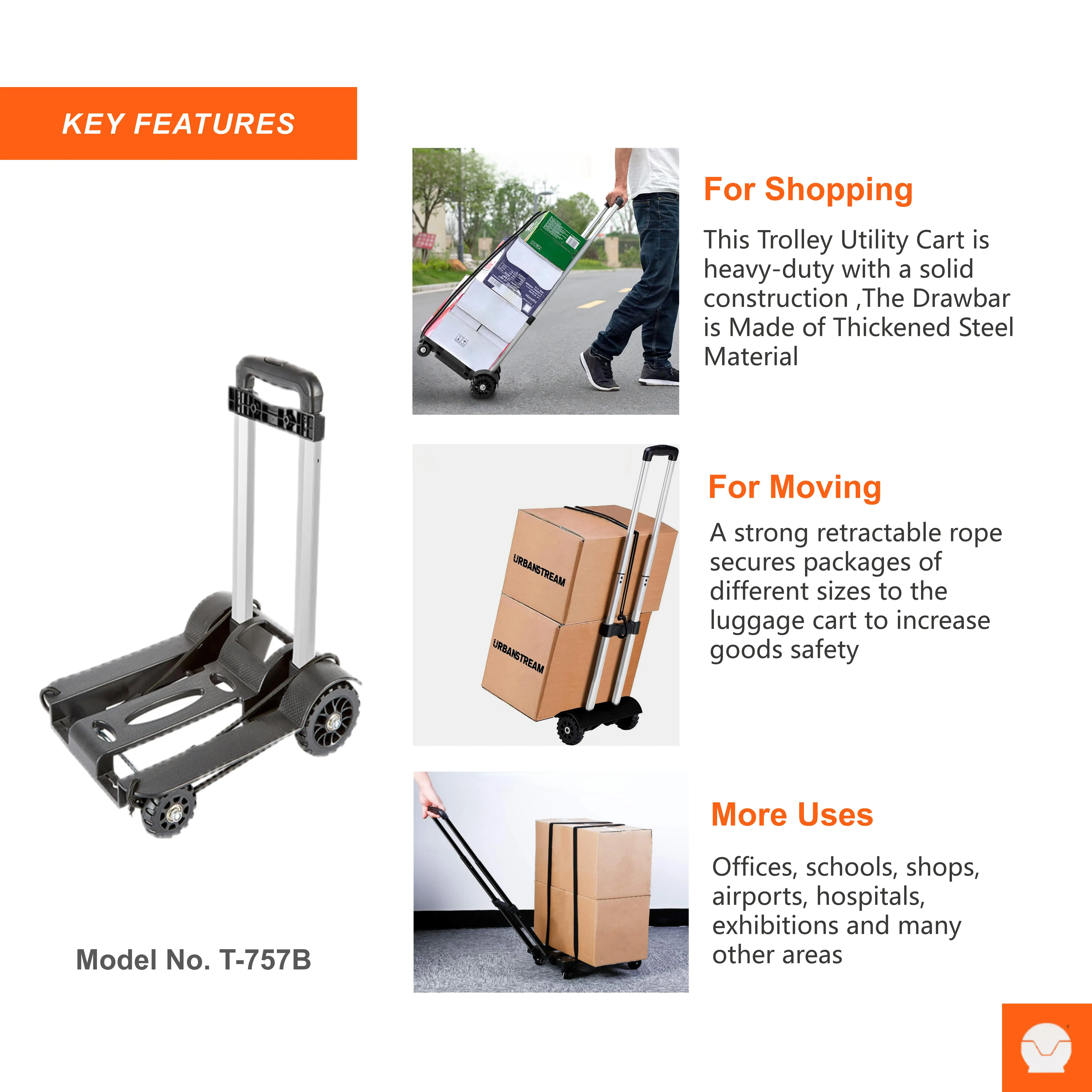 PP plastic Mini Foldable Trolley Holds 220 Pounds Portable Easy Maneuverability Airport Travel Car Seat Travel Cart