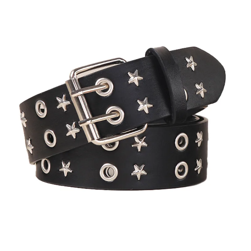 Wholesale Black Studded Belts Spicy Girl Punk Unisex Male Female Five-pointed Bullet Studded Buckle Jeans Belt