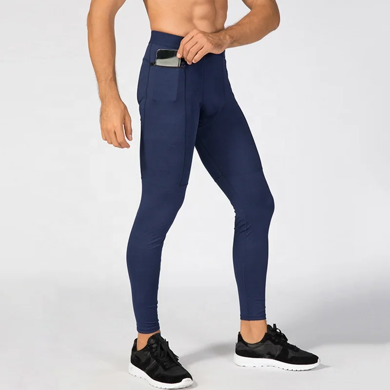 Breathable Leggings Custom Design Tight Track Pants Compression Sport Workout Fitness Gym Seamless Mens Pocket Leggings