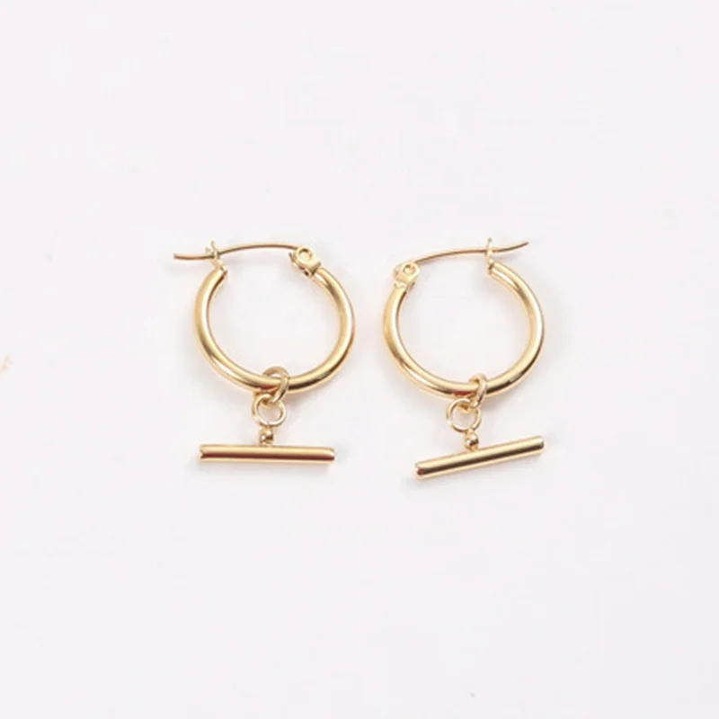 2021 New Arrival Design 18K Gold Plated Small OT Link Bar Hinged Stainless steel  Hoop Earrings