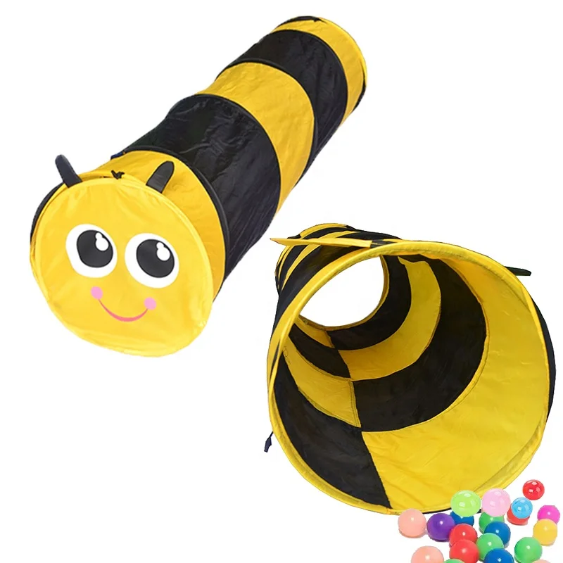 Wholesale factory price Bee play tunnel with carry bag Kids Crawling Tent indoor outdoor pop up find me play tunnel