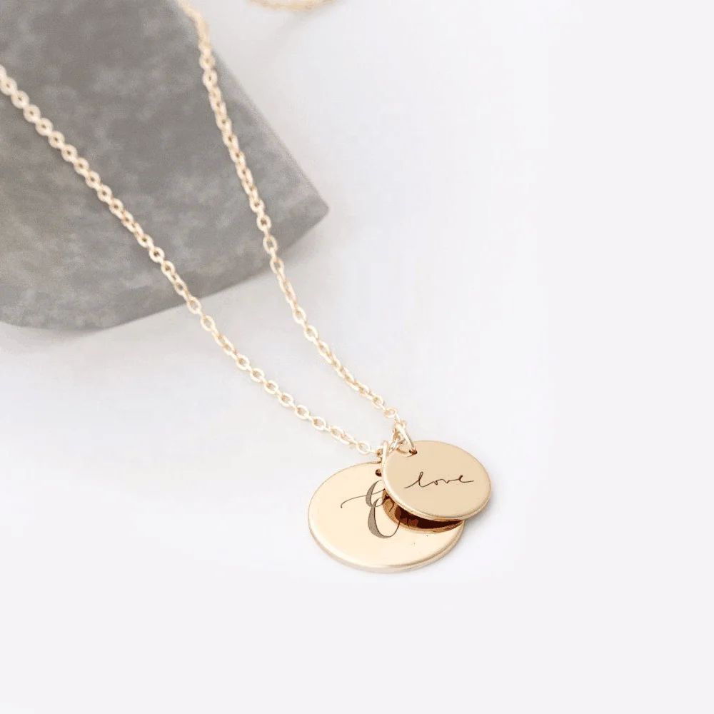Нержавеющая сталь Bijoux золотой диск монета круглый кулон ожерелье Гравировка Логотип Пользовательский круг Пустые бирки оптовая
