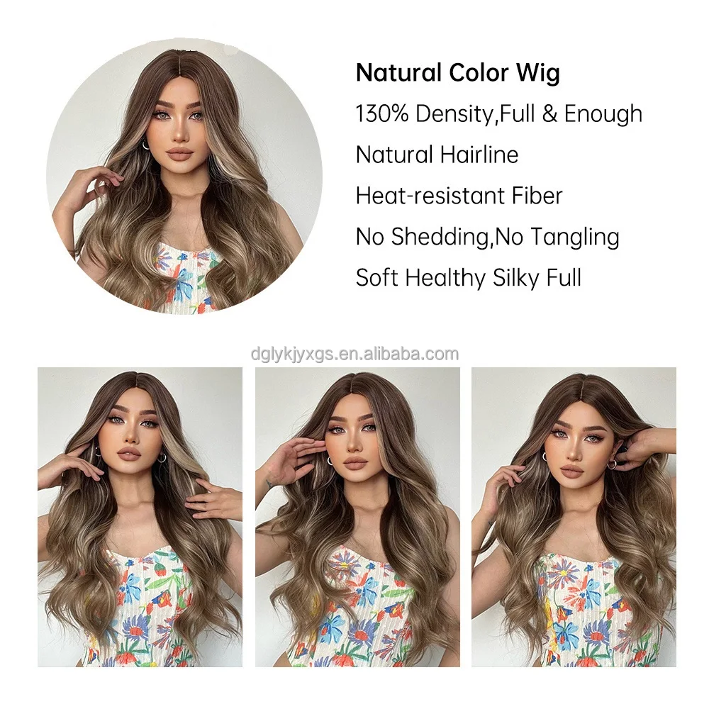 WH35 New style Medium Divider length curly hair Body wave wig Pick Dyeing gradient gray brown Synthetic Hair Wigs for women hair