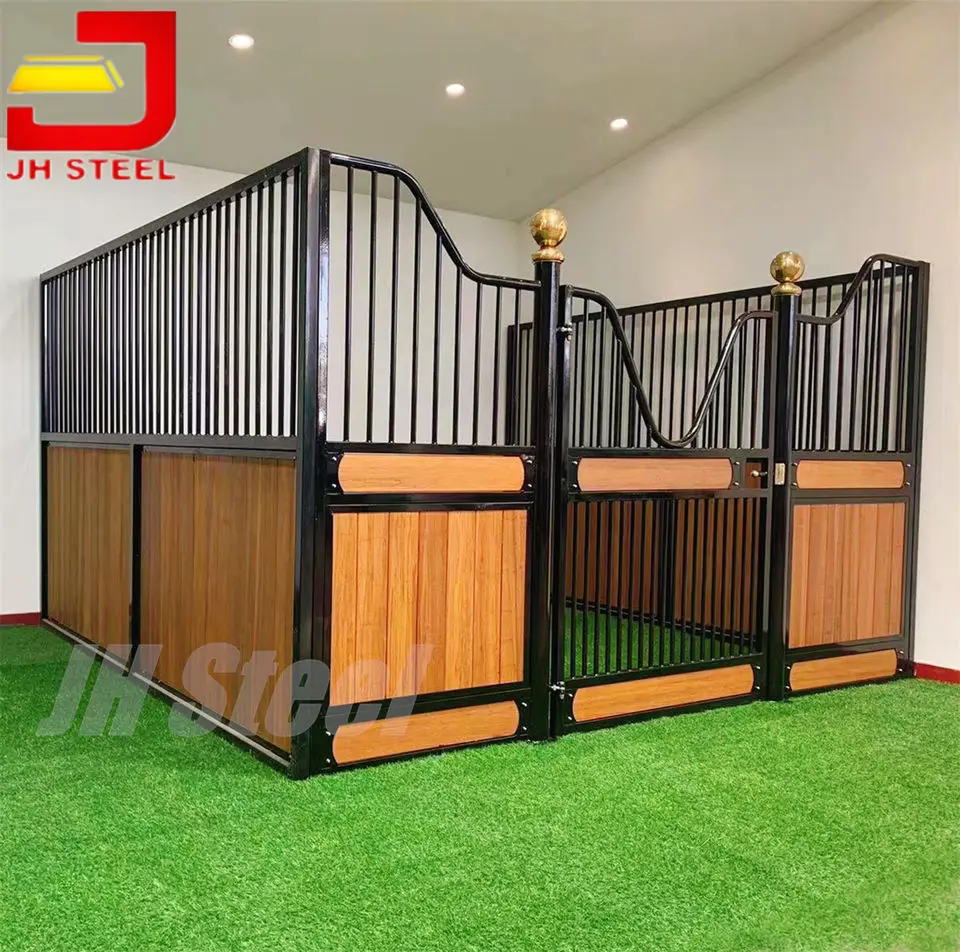 4x4m Cheapest Equestrian Equipment  Removable Powder Coating Bamboo Horse Stable Stall Panels Fronts