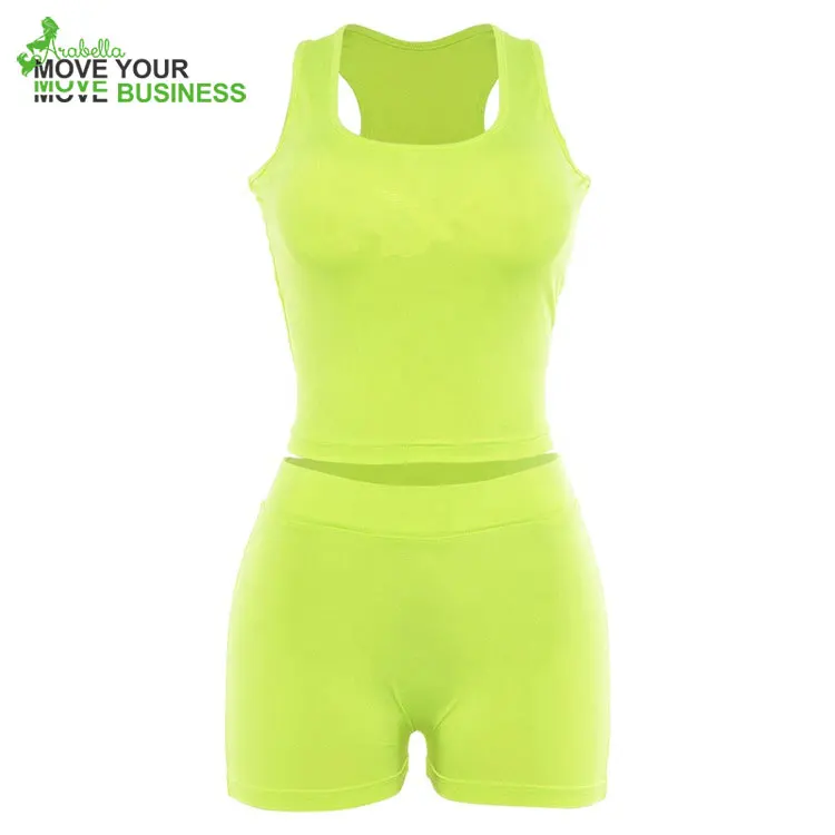 Ptsports fashion outdoor women neon active wear reflective clothing two pieces crop top and short set