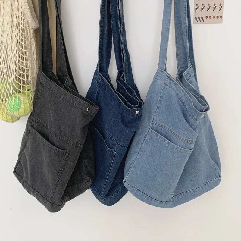 fashion denim bag large-capacity one-shoulder shopping bags literary plain messenger bag