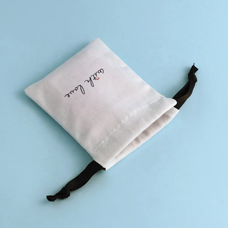 Custom Logo Printed Cotton Linen Candle Soap Pouch jewelry Eco Friendly Gift Drawstring Bag