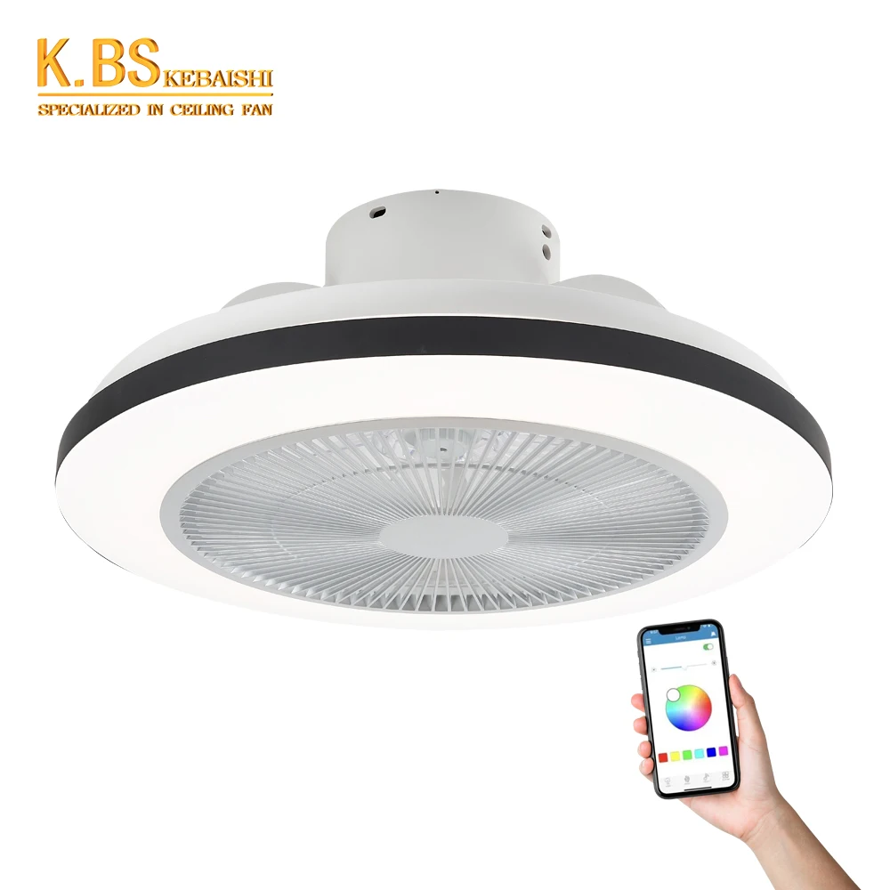 Flush Mount Dc Decorative Modern Bladeless Ceiling Fan With Led Lights Remote Control