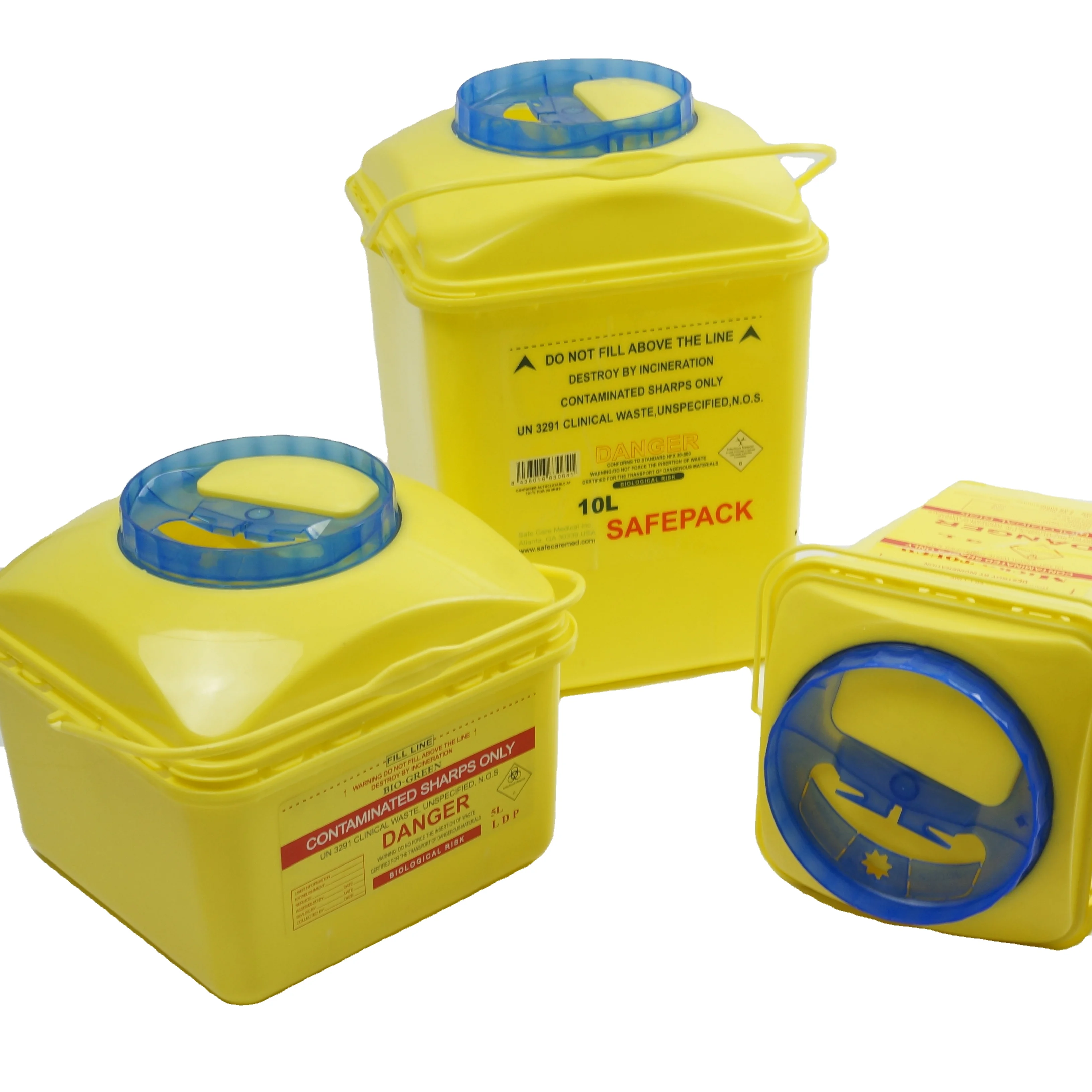 Biohazard square Plastic medical disposable sharps container, sharps box, medical disposal bins