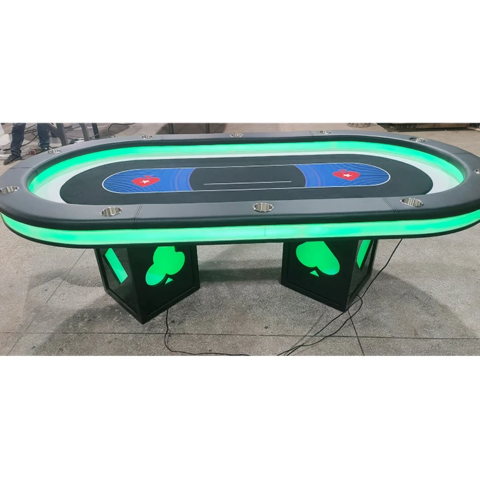 Custom 2.4m Poker Table Wood Casino Games Texas Blackjack Gambling Led Light Luxury Poker Tables