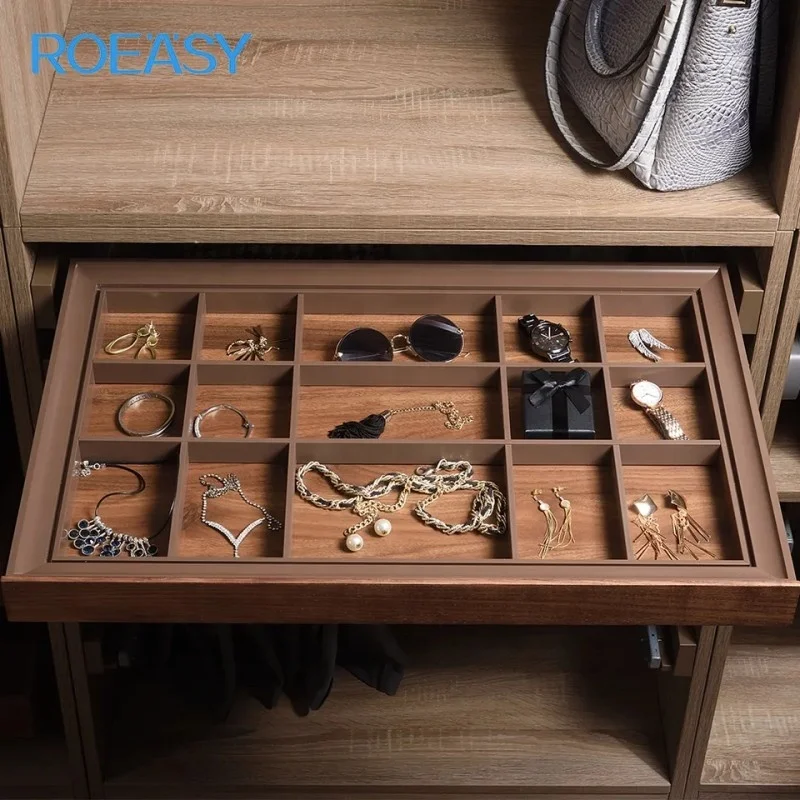 Roeasy Modern Multifunctional Pull Out Sliding Drawer Leather Style Jewelry Box Wardrobe Organizer