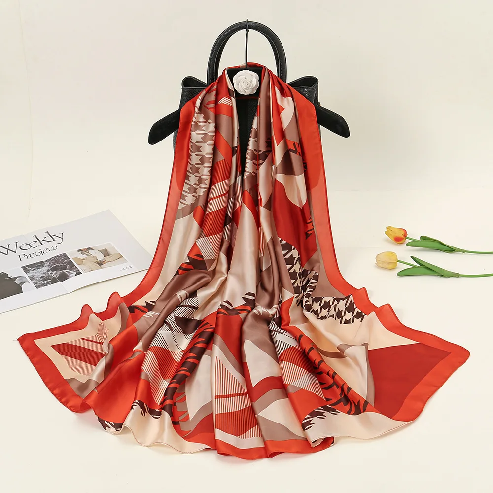 2023 Custom Printed Satin Silk Shawl Scarf Autumn Spring Georgette Premium Pashmina Chiffon Light Shawl And Scarves For Women