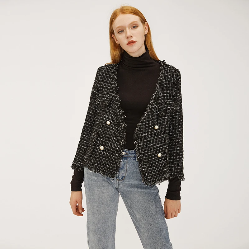 Elegant fashionable jacket high quality short 2021 fall/winter tweed french top  woman fluffy winter vintage private label coat