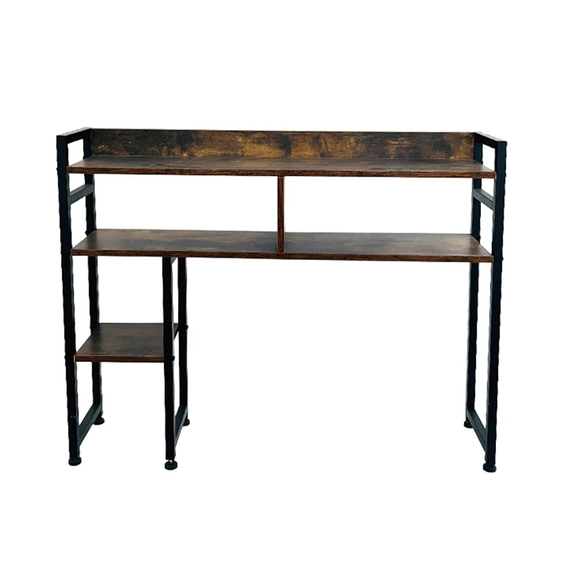 I-Shaped Metal Frame Wood Writing Office Desks Study Table Home Corner Computer Table With Shelves