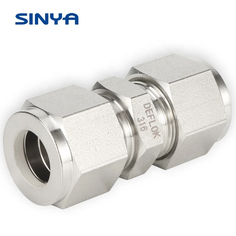 1/4in Tube OD Tube Fittings 316 Stainless Steel Double Ferrule Union Coupling Compression Swagelok Type Straight Union Connector