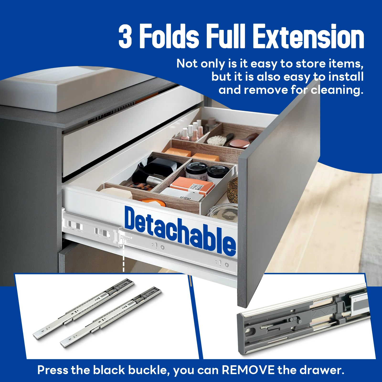Drawer Slides Mount File Cabinet Rails Dresser Slide  Metal Aluminum Kitchens Accessories ball bearing slides