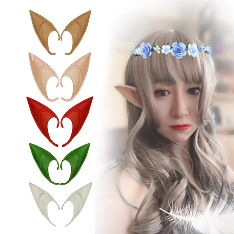 
Christmas Latex Elf Ears High Simulation Soft Harmless False Ears Props Fairy Angel Dress Up Cosplay Hook 1 Pair Halloween Decor 