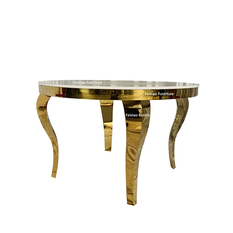 Wood top Stainless steel White Round  table