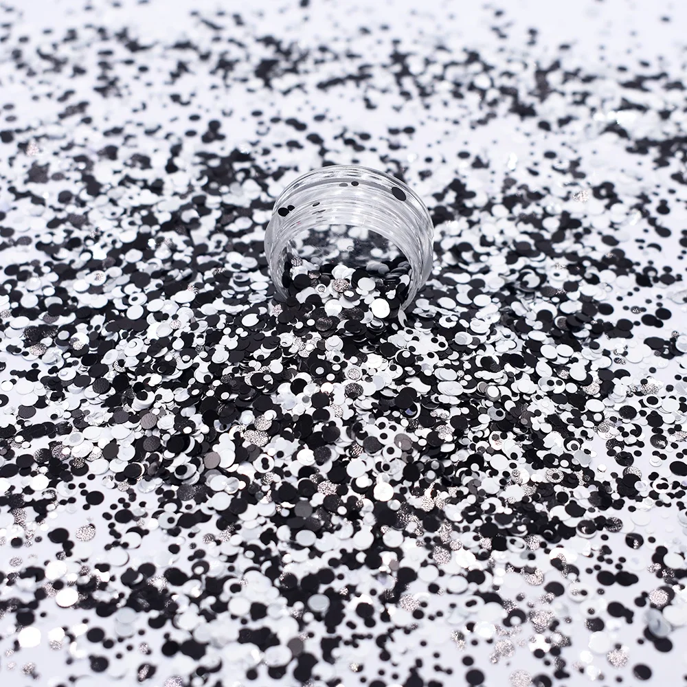 1mm 2mm 3mm black and white mixes dots  Glitter for nail  body