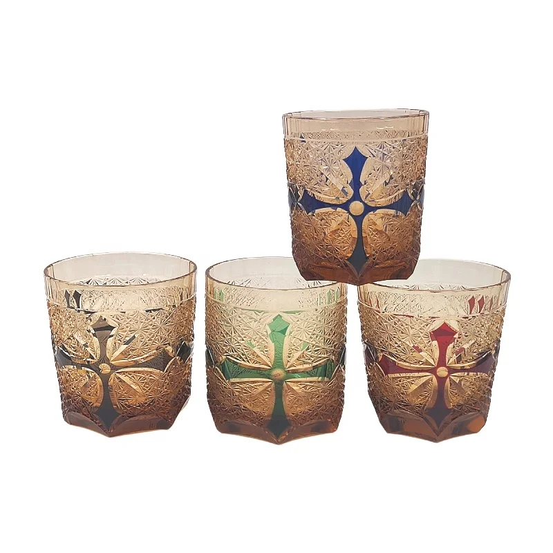 luxury handmade crystal cylinder round amber whisky glass tumbler