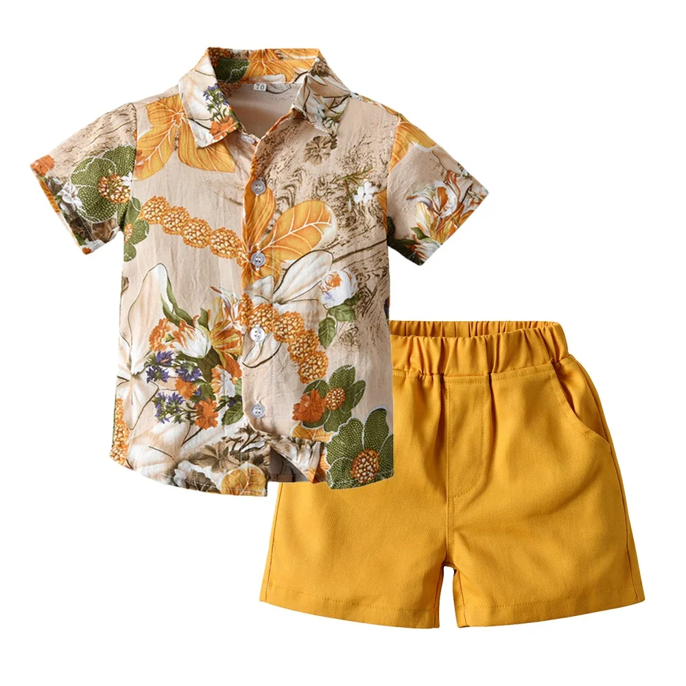 kids outdoor fashion clothes sets summer floral print t shirt with pants luxury children boys gentleman clothes sets