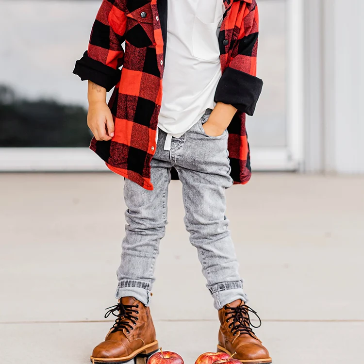 Custom baby jeans super soft stretchy mid-high rise pencil pants for kids elastic waistband children jeans
