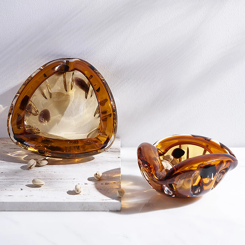 Modern Simple Creative Home Living Room Table Decor Amber Glass Cigar Portable Ashtray