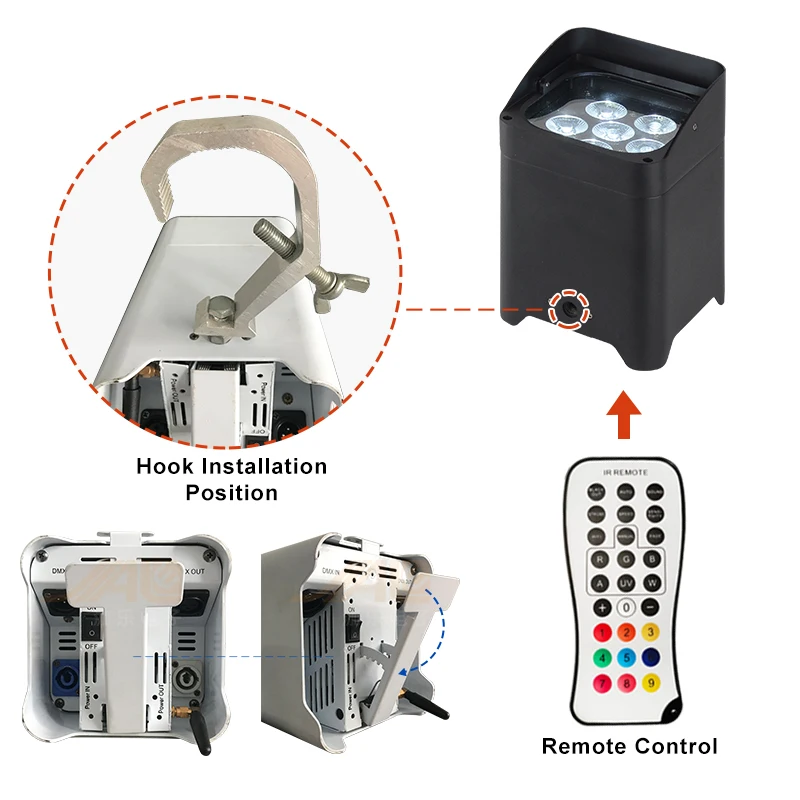 Factory direct sale battery powered RGBWA+UV 6 in 1 battery square wireless LED light charging light